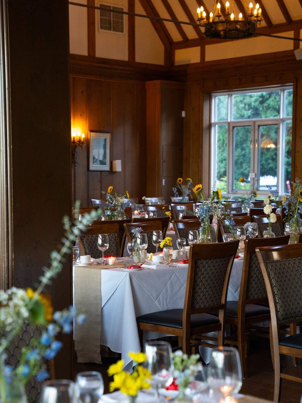Reception · wide, chandeliers